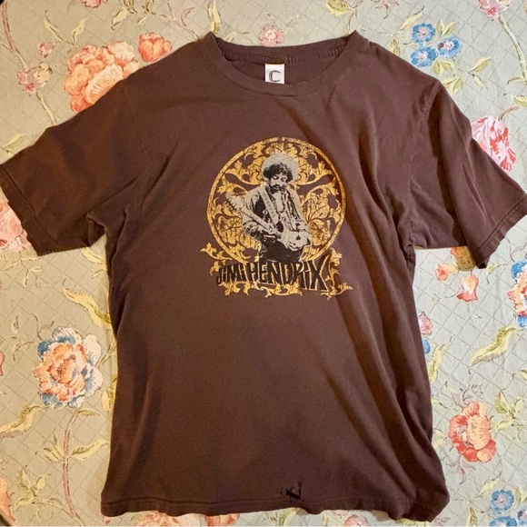 Vintage Other - Jimi Hendrix 🎸 Vintage Short Sleeve Brown & Gold Graphic Tee Size Medium 🎸